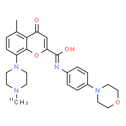 ChemSpider 2D Image | 5-Methyl-8-[4-(~11~C)methyl-1-piperazinyl]-N-[4-(4-morpholinyl)phenyl]-4-oxo-4H-chromene-2-carboximidic acid | C2511CH30N4O4