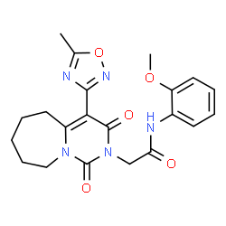 ChemSpider 2D Image | N-(2-Methoxyphenyl)-2-[4-(5-methyl-1,2,4-oxadiazol-3-yl)-1,3-dioxo-3,5,6,7,8,9-hexahydropyrimido[1,6-a]azepin-2(1H)-yl]acetamide | C21H23N5O5