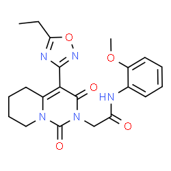 ChemSpider 2D Image | 2-[4-(5-Ethyl-1,2,4-oxadiazol-3-yl)-1,3-dioxo-5,6,7,8-tetrahydro-1H-pyrido[1,2-c]pyrimidin-2(3H)-yl]-N-(2-methoxyphenyl)acetamide | C21H23N5O5