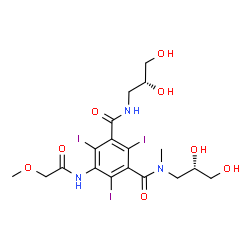 ChemSpider 2D Image | N'-[(2R)-2,3-Dihydroxypropyl]-N-[(2S)-2,3-dihydroxypropyl]-2,4,6-triiodo-5-[(methoxyacetyl)amino]-N-methylisophthalamide | C18H24I3N3O8