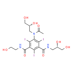 ChemSpider 2D Image | 5-{Acetyl[(2R)-2,3-dihydroxypropyl]amino}-N-[(2S)-2,3-dihydroxypropyl]-N'-(2-hydroxyethyl)-2,4,6-triiodoisophthalamide | C18H24I3N3O8