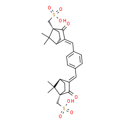 ChemSpider 2D Image | [(3E,4R)-3-(4-{(E)-[(1S)-7,7-Dimethyl-3-oxo-4-(sulfomethyl)bicyclo[2.2.1]hept-2-ylidene]methyl}benzylidene)-7,7-dimethyl-2-oxobicyclo[2.2.1]hept-1-yl]methanesulfonic acid | C28H34O8S2