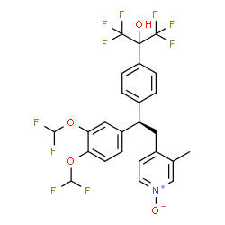 ChemSpider 2D Image | 2-{4-[(1R)-1-[3,4-Bis(difluoromethoxy)phenyl]-2-(3-methyl-1-oxido-4-pyridinyl)ethyl]phenyl}-1,1,1,3,3,3-hexafluoro-2-propanol | C25H19F10NO4
