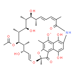ChemSpider 2D Image | (7S,9E,11S,12R,13R,14R,15R,16R,17S,18S,19E,21Z)-13-Acetoxy-11,15,17,27,29-pentahydroxy-3,7,12,14,16,18,22-heptamethyl-6,23-dioxo-8,30-dioxa-24-azatetracyclo[23.3.1.1~4,7~.0~5,28~]triaconta-1(28),2,4,9
,19,21,25(29),26-octaen-2-olate | C36H44NO12