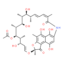 ChemSpider 2D Image | (7S,9E,11S,12R,13R,14R,15R,16R,17S,18S,19E,21Z)-2,11,15,17,27,29-Hexahydroxy-3,7,12,14,16,18,22-heptamethyl-6,23-dioxo-8,30-dioxa-24-azatetracyclo[23.3.1.1~4,7~.0~5,28~]triaconta-1(28),2,4,9,19,21,25(
29),26-octaen-13-yl acetate | C36H45NO12