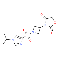 ChemSpider 2D Image | 3-{1-[(1-Isopropyl-1H-imidazol-4-yl)sulfonyl]-3-azetidinyl}-1,3-oxazolidine-2,4-dione | C12H16N4O5S