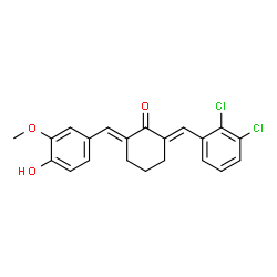 ChemSpider 2D Image | (2E,6E)-2-(2,3-Dichlorobenzylidene)-6-(4-hydroxy-3-methoxybenzylidene)cyclohexanone | C21H18Cl2O3
