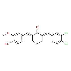 ChemSpider 2D Image | (2E,6E)-2-(3,4-Dichlorobenzylidene)-6-(4-hydroxy-3-methoxybenzylidene)cyclohexanone | C21H18Cl2O3