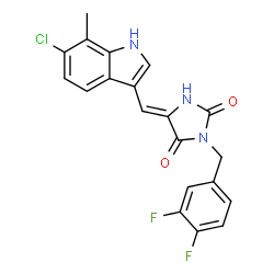 ChemSpider 2D Image | (5Z)-5-[(6-Chloro-7-methyl-1H-indol-3-yl)methylene]-3-(3,4-difluorobenzyl)-2,4-imidazolidinedione | C20H14ClF2N3O2