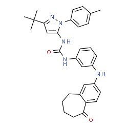 ChemSpider 2D Image | 1-[3-Tert-Butyl-1-(4-Methylphenyl)-1h-Pyrazol-5-Yl]-3-{3-[(5-Oxo-6,7,8,9-Tetrahydro-5h-Benzo[7]annulen-2-Yl)amino]phenyl}urea | C32H35N5O2