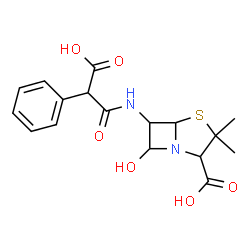 ChemSpider 2D Image | (2S,5R,6R,7R)-6-{[(2R)-2-Carboxy-2-phenylacetyl]amino}-7-hydroxy-3,3-dimethyl-4-thia-1-azabicyclo[3.2.0]heptane-2-carboxylic acid | C17H20N2O6S