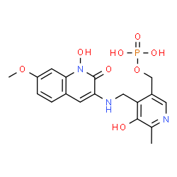 ChemSpider 2D Image | (5-Hydroxy-4-{[(1-hydroxy-7-methoxy-2-oxo-1,2-dihydro-3-quinolinyl)amino]methyl}-6-methyl-3-pyridinyl)methyl dihydrogen phosphate | C18H20N3O8P