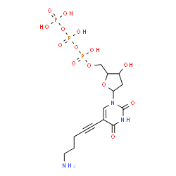 ChemSpider 2D Image | 5-(5-Amino-1-pentyn-1-yl)-2'-deoxyuridine 5'-(tetrahydrogen triphosphate) | C14H22N3O14P3