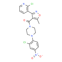 ChemSpider 2D Image | [4-(2-Chloro-4-nitrophenyl)-1-piperazinyl][3-(2-chloro-3-pyridinyl)-5-methyl-1,2-oxazol-4-yl]methanone | C20H17Cl2N5O4