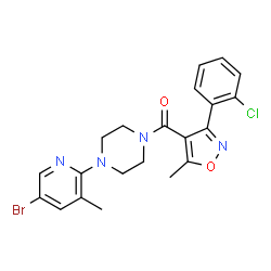 ChemSpider 2D Image | [4-(5-Bromo-3-methyl-2-pyridinyl)-1-piperazinyl][3-(2-chlorophenyl)-5-methyl-1,2-oxazol-4-yl]methanone | C21H20BrClN4O2