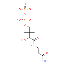 ChemSpider 2D Image | N~3~-[(2R)-2-Hydroxy-4-{[(S)-hydroxy(phosphonooxy)phosphoryl]oxy}-3,3-dimethylbutanoyl]-beta-alaninamide | C9H20N2O10P2