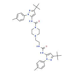ChemSpider 2D Image | N-[3-Tert-Butyl-1-(4-Methylphenyl)-1h-Pyrazol-5-Yl]-4-[2-({[3-Tert-Butyl-1-(4-Methylphenyl)-1h-Pyrazol-5-Yl]carbamoyl}amino)ethyl]piperazine-1-Carboxamide | C36H49N9O2