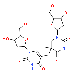 ChemSpider 2D Image | 1-[(2r,4s,5r)-5-(Hydroxymethyl)-4-Oxidanyl-Oxolan-2-Yl]-5-[[(5r)-1-[(2r,4s,5r)-5-(Hydroxymethyl)-4-Oxidanyl-Oxolan-2-Yl]-5-Methyl-2,4-Bis(Oxidanylidene)-1,3-Diazinan-5-Yl]methyl]pyrimidine-2,4-Dione | C20H28N4O10