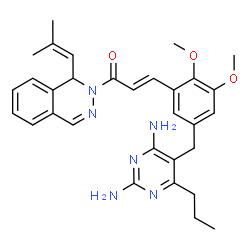 ChemSpider 2D Image | (2E)-3-{5-[(2,4-Diamino-6-propyl-5-pyrimidinyl)methyl]-2,3-dimethoxyphenyl}-1-[(1S)-1-(2-methyl-1-propen-1-yl)-2(1H)-phthalazinyl]-2-propen-1-one | C31H36N6O3