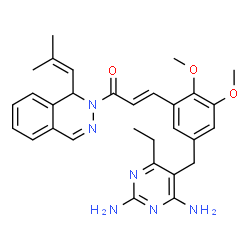 ChemSpider 2D Image | (2E)-3-{5-[(2,4-Diamino-6-ethyl-5-pyrimidinyl)methyl]-2,3-dimethoxyphenyl}-1-[(1S)-1-(2-methyl-1-propen-1-yl)-2(1H)-phthalazinyl]-2-propen-1-one | C30H34N6O3