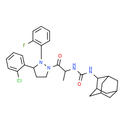 ChemSpider 2D Image | 1-[(1R,2r,3S,5S,7S)-Adamantan-2-yl]-3-{(2S)-1-[(3R)-3-(2-chlorophenyl)-2-(2-fluorophenyl)-1-pyrazolidinyl]-1-oxo-2-propanyl}urea | C29H34ClFN4O2