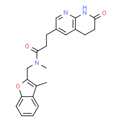 ChemSpider 2D Image | N-Methyl-N-[(3-methyl-1-benzofuran-2-yl)methyl]-3-(7-oxo-5,6,7,8-tetrahydro-1,8-naphthyridin-3-yl)propanamide | C22H23N3O3