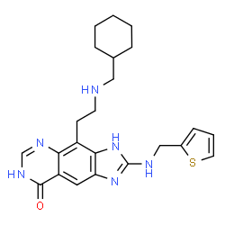 ChemSpider 2D Image | 4-{2-[(Cyclohexylmethyl)amino]ethyl}-2-[(2-thienylmethyl)amino]-3,7-dihydro-8H-imidazo[4,5-g]quinazolin-8-one | C23H28N6OS