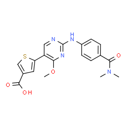 ChemSpider 2D Image | 5-(2-{[4-(Dimethylcarbamoyl)phenyl]amino}-4-methoxy-5-pyrimidinyl)-3-thiophenecarboxylic acid | C19H18N4O4S