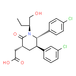 ChemSpider 2D Image | {(3R,5R,6S)-5-(3-Chlorophenyl)-6-(4-chlorophenyl)-1-[(2S)-1-hydroxy-2-butanyl]-2-oxo-3-piperidinyl}acetic acid | C23H25Cl2NO4