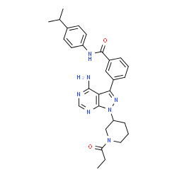 ChemSpider 2D Image | 3-{4-Amino-1-[(3S)-1-propionyl-3-piperidinyl]-1H-pyrazolo[3,4-d]pyrimidin-3-yl}-N-(4-isopropylphenyl)benzamide | C29H33N7O2