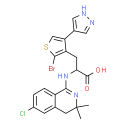 ChemSpider 2D Image | 3-[2-Bromo-4-(1H-pyrazol-4-yl)-3-thienyl]-N-(6-chloro-3,3-dimethyl-3,4-dihydro-1-isoquinolinyl)-L-alanine | C21H20BrClN4O2S