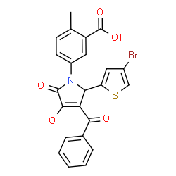 ChemSpider 2D Image | 5-[(2R)-3-Benzoyl-2-(4-bromo-2-thienyl)-4-hydroxy-5-oxo-2,5-dihydro-1H-pyrrol-1-yl]-2-methylbenzoic acid | C23H16BrNO5S