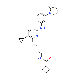 ChemSpider 2D Image | N-{3-[(5-Cyclopropyl-2-{[3-(2-oxo-1-pyrrolidinyl)phenyl]amino}-4-pyrimidinyl)amino]propyl}cyclobutanecarboxamide | C25H32N6O2