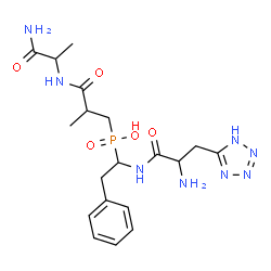ChemSpider 2D Image | (R)-[(2S)-3-{[(2S)-1-Amino-1-oxo-2-propanyl]amino}-2-methyl-3-oxopropyl][(1R)-1-{[(2R)-2-amino-3-(1H-tetrazol-5-yl)propanoyl]amino}-2-phenylethyl]phosphinic acid (non-preferred name) | C19H29N8O5P