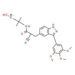 ChemSpider 2D Image | (2S)-2-Cyano-N-(1-hydroxy-2-methyl-2-propanyl)-3-[3-(3,4,5-trimethoxyphenyl)-1H-indazol-5-yl]propanamide | C24H28N4O5