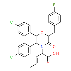 ChemSpider 2D Image | (2R,3E)-2-[(2S,3R,6S)-2,3-Bis(4-chlorophenyl)-6-(4-fluorobenzyl)-5-oxo-4-morpholinyl]-3-pentenoic acid | C28H24Cl2FNO4
