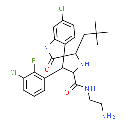 ChemSpider 2D Image | (2'S,3R,4'S,5'R)-N-(2-Aminoethyl)-6-chloro-4'-(3-chloro-2-fluorophenyl)-2'-(2,2-dimethylpropyl)-2-oxo-1,2-dihydrospiro[indole-3,3'-pyrrolidine]-5'-carboxamide | C25H29Cl2FN4O2