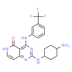 ChemSpider 2D Image | 2-[(trans-4-Aminocyclohexyl)amino]-4-{[3-(trifluoromethyl)phenyl]amino}pyrido[4,3-d]pyrimidin-5(6H)-one | C20H21F3N6O