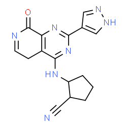 ChemSpider 2D Image | (1R,2S)-2-{[8-Oxo-2-(1H-pyrazol-4-yl)-5,8-dihydropyrido[3,4-d]pyrimidin-4-yl]amino}cyclopentanecarbonitrile | C16H15N7O