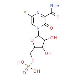 ChemSpider 2D Image | 6-Fluoro-3-oxo-4-(5-O-phosphono-beta-D-ribofuranosyl)-3,4-dihydro-2-pyrazinecarboxamide | C10H13FN3O9P