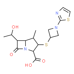 ChemSpider 2D Image | (2S,3R,4R,5S,6S)-6-[(1R)-1-Hydroxyethyl]-4-methyl-7-oxo-3-{[1-(1,3-thiazol-2-yl)-3-azetidinyl]sulfanyl}-1-azabicyclo[3.2.0]heptane-2-carboxylic acid | C16H21N3O4S2