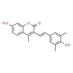 ChemSpider 2D Image | 7-Hydroxy-3-[(E)-2-(4-hydroxy-3,5-dimethylphenyl)vinyl]-4-methyl-2H-chromen-2-one | C20H18O4