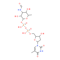 ChemSpider 2D Image | (2R,3R,4S,5S,6R)-4-Formamido-3,5-dihydroxy-6-methyltetrahydro-2H-pyran-2-yl [(2R,3S,5R)-3-hydroxy-5-(5-methyl-2,4-dioxo-3,4-dihydro-1(2H)-pyrimidinyl)tetrahydro-2-furanyl]methyl dihydrogen diphosphate
 (non-preferred name) | C17H27N3O15P2