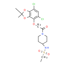 ChemSpider 2D Image | N-(1-{[(5,7-Dichloro-2,2-dimethyl-1,3-benzodioxol-4-yl)oxy]acetyl}-4-piperidinyl)ethanesulfonamide | C18H24Cl2N2O6S