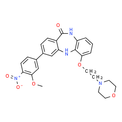 ChemSpider 2D Image | 3-(3-Methoxy-4-nitrophenyl)-6-[2-(4-morpholinyl)ethoxy]-5,10-dihydro-11H-dibenzo[b,e][1,4]diazepin-11-one | C26H26N4O6