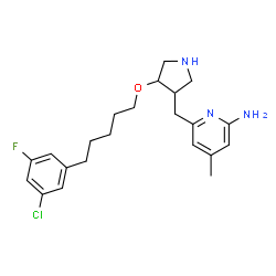 ChemSpider 2D Image | 6-{[(3R,4R)-4-{[5-(3-Chloro-5-fluorophenyl)pentyl]oxy}-3-pyrrolidinyl]methyl}-4-methyl-2-pyridinamine | C22H29ClFN3O