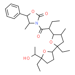 ChemSpider 2D Image | (4R,5S)-3-[(2R)-2-{(2S,2'R,4S,5S,5'R)-2,5'-Diethyl-5'-[(1S)-1-hydroxyethyl]-4-methyloctahydro-2,2'-bifuran-5-yl}butanoyl]-4-methyl-5-phenyl-1,3-oxazolidin-2-one | C29H43NO6