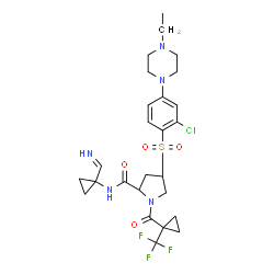 ChemSpider 2D Image | (4R)-4-{[2-Chloro-4-(4-ethyl-1-piperazinyl)phenyl]sulfonyl}-N-[1-(iminomethyl)cyclopropyl]-1-{[1-(trifluoromethyl)cyclopropyl]carbonyl}-L-prolinamide | C26H33ClF3N5O4S