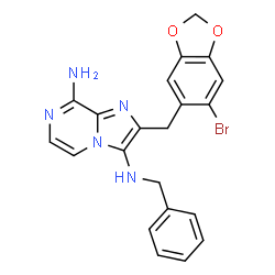 ChemSpider 2D Image | N~3~-Benzyl-2-[(6-bromo-1,3-benzodioxol-5-yl)methyl]imidazo[1,2-a]pyrazine-3,8-diamine | C21H18BrN5O2