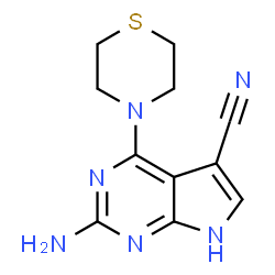 ChemSpider 2D Image | 2-Amino-4-Thiomorpholino-7h-Pyrrolo[2,3-D]pyrimidine-5-Carbonitrile | C11H12N6S